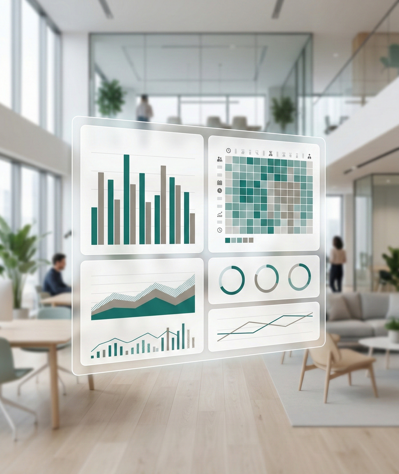 Workplace analytics dashboard showing occupancy data and office utilization rates